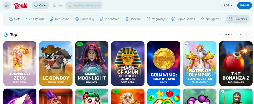 Rooli Casino homepage