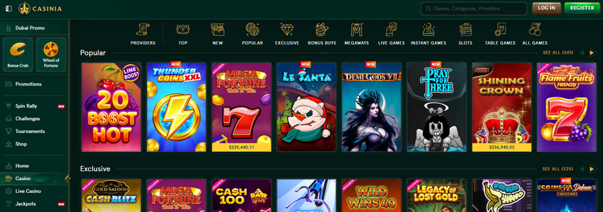Casinia Casino homepage