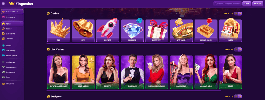 KingMaker Casino homepage