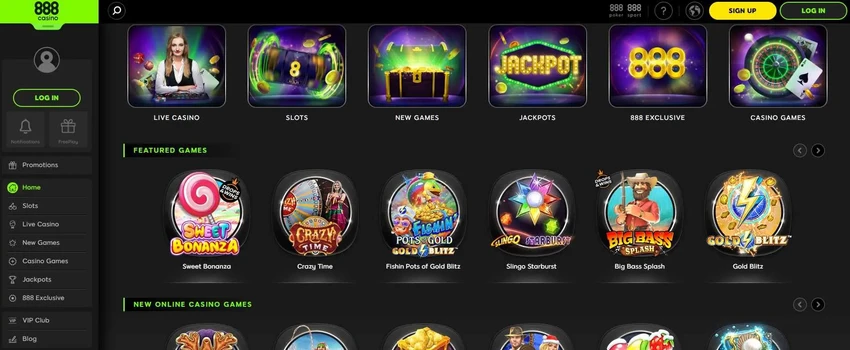 888 Casino game lobby