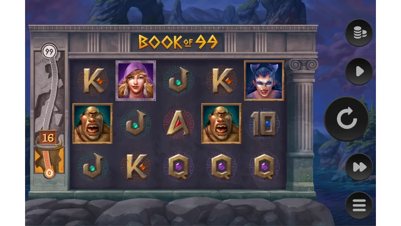 Book of 99 slot game interface featuring expanding symbols and free spins by Relax Gaming