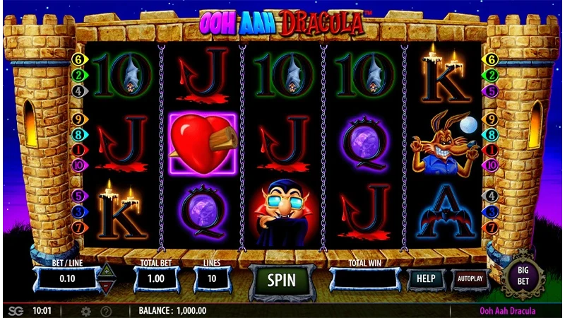 Ooh Aah Dracula slot game showing vampire-themed reels and bonus features by Barcrest
