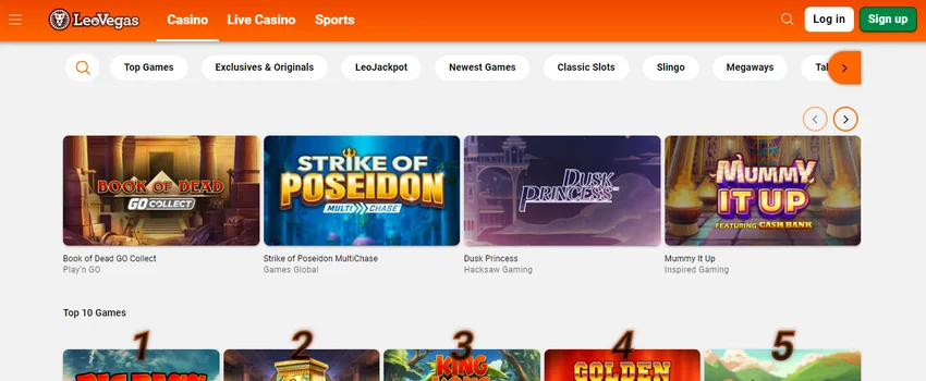 LeoVegas Casino homepage