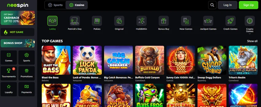 NeoSpin Casino homepage