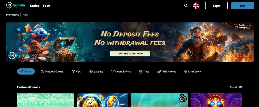 Neptune  Play Casino homepage