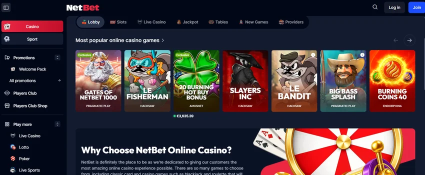 NetBet Casino homepage