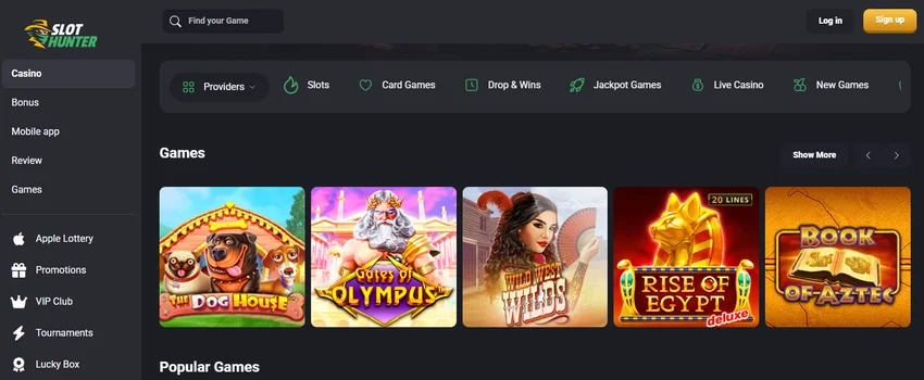 Slot Hunter Casino homepage