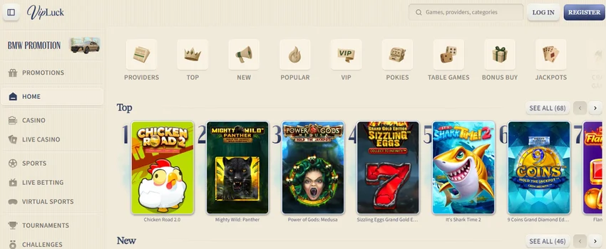 VipLuck Casino homepage