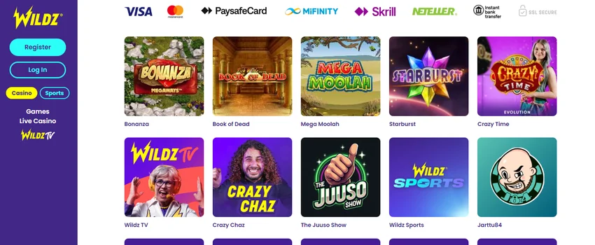 Wildz Casino homepage