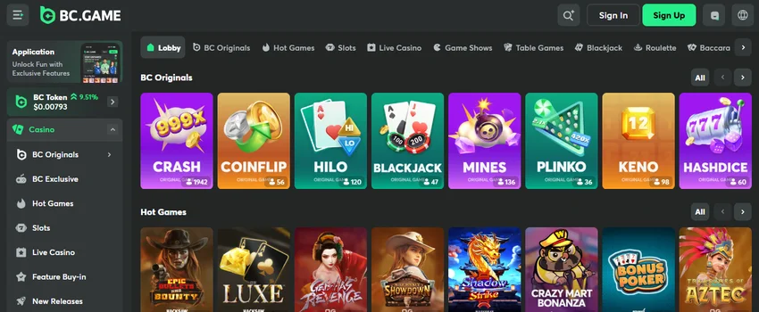 BC.Game Casino lobby