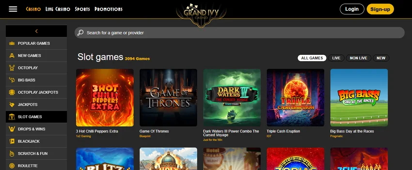 Grand Ivy Casino homepage