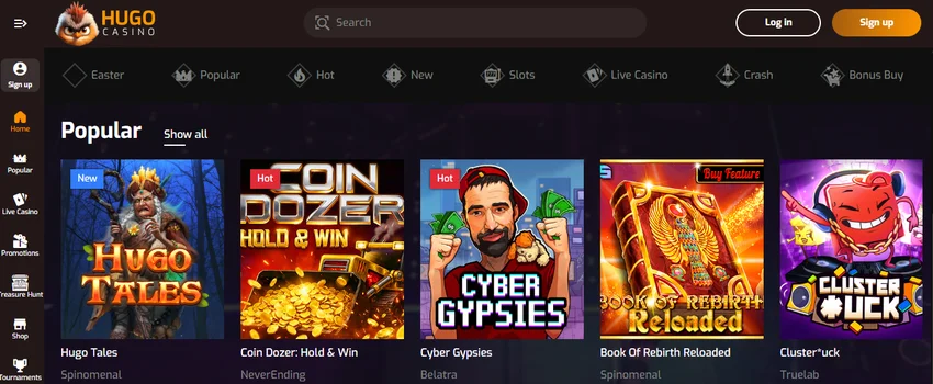 Hugo Casino homepage