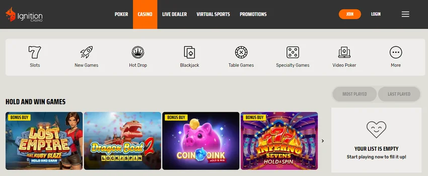 Ignition Casino homepage