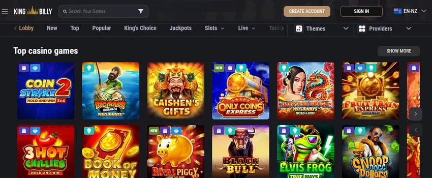 King Billy Casino homepage