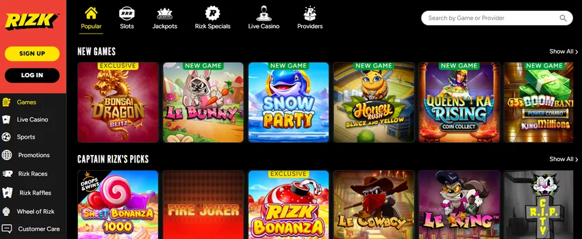 Rizk Casino homepage