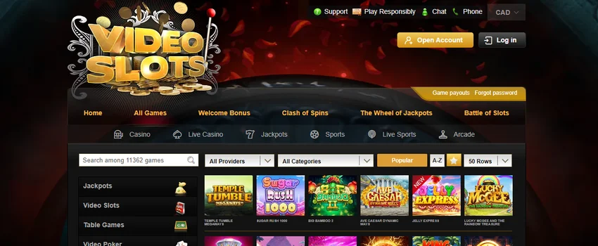 Videoslots Casino homepage