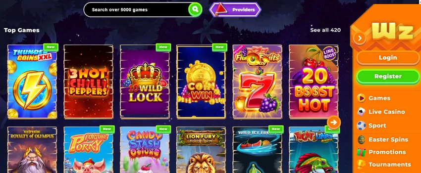 Wazamba Casino homepage