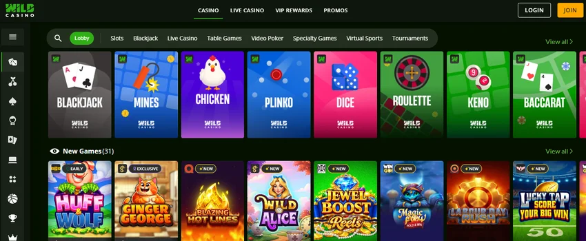 Wild Casino homepage